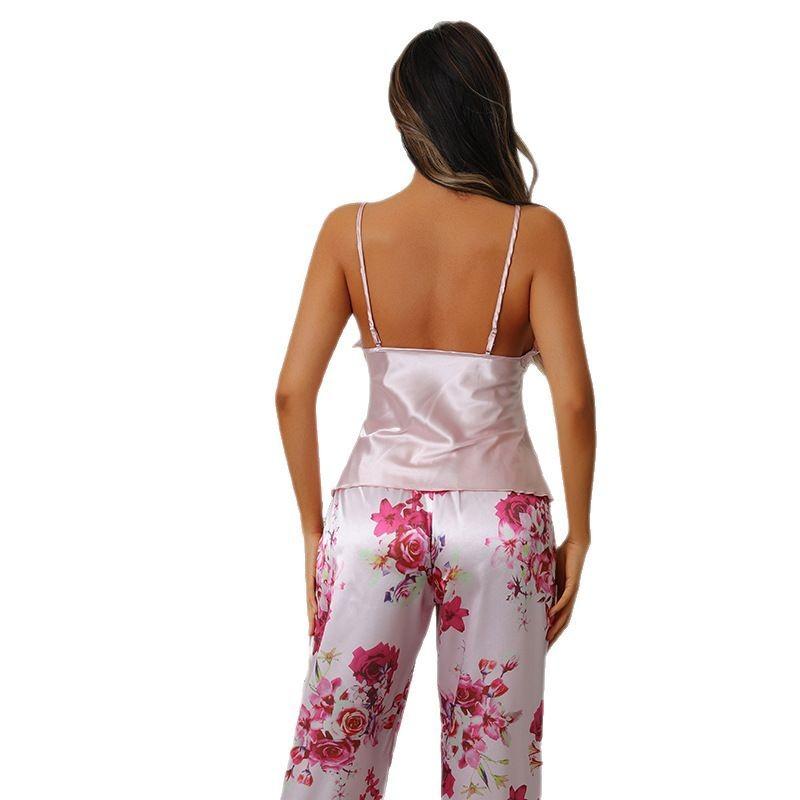 Women's loungewear three-piece suspender shorts trousers sexy spring and summer casual simple ice silk pajamas women