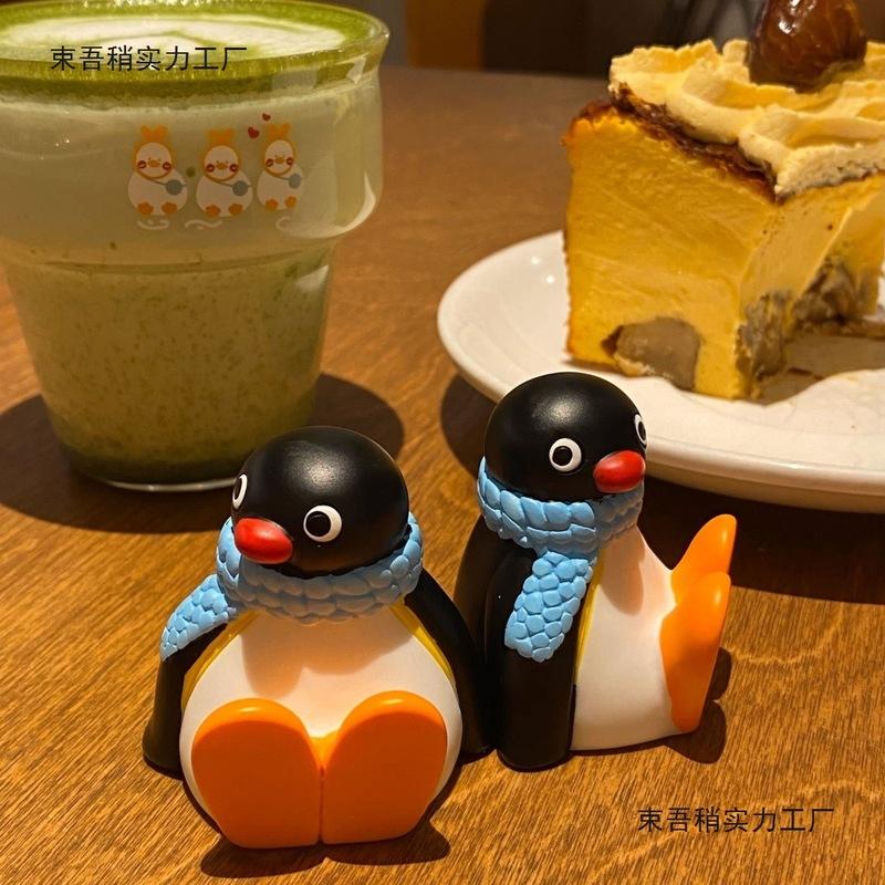 Cute Pingus Penguin Family Doll Ornaments Car Decoration Figure Collectible Model Statue Boy Girl Toy Gift With Seamless Pasting
