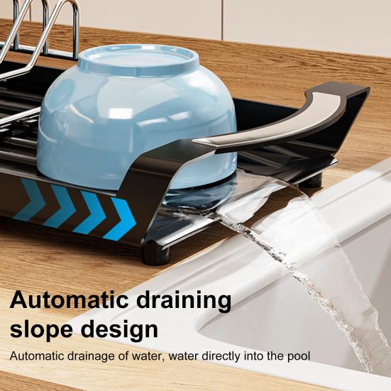 Dish Drying Rack with Cutlery Holder Large Capacity Strong Load-bearing Countertop Extendable Dish Rack with Drain Board