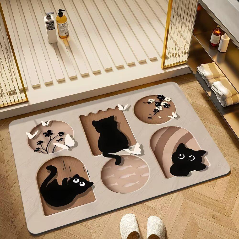Kitten Diatom Mud Bathroom Floor Mat Non-Slip Absorbent Quick-Drying Foot Mat Toilet Toilet Door Carpet Dirt-Resistant