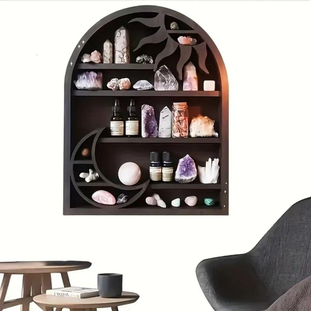 Wooden Material Wood Storage Shelf Moon Design Crystal Shelf Display Rack Crystal Display