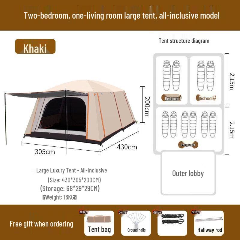 OEING Large Two-Room Outdoor Camping Tent