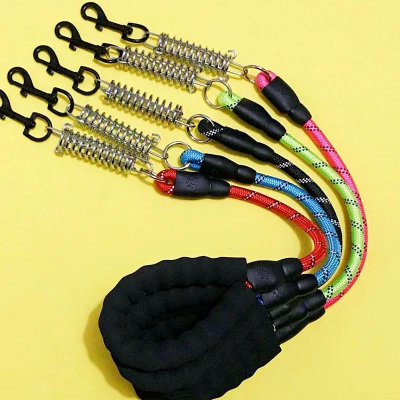 Dog Leash Short Dogs Leashes Stainless Steel Spring Dogs Chain Nylon Reflective Leash for Big Dog Walking 60cm Rope Pet Supplies