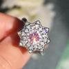 925 Silver Imitation Natural Argyle Pink Diamond Ring Luxury Full Inlaid Princess Zircon Female Ring Party Birthday Jewelry Gift