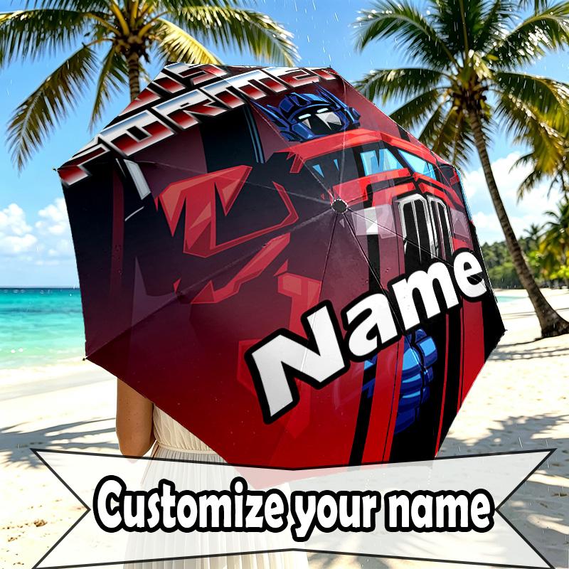 Custom Name Personalized Transformers Print Umbrella, Auto Open Close, 8‑Rib Sturdy Frame, Commute Camping Hiking Use, Birthday Gift