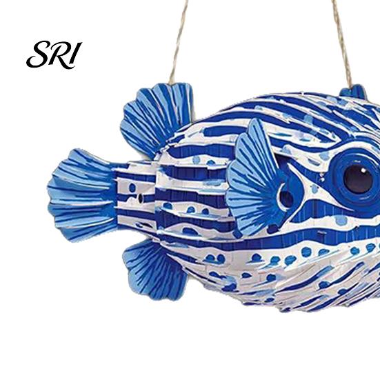 2D Wooden Wall Sign Ocean Theme Striped Puffer Fish Decor Nautical Hanging Rustic Rope with Hemp Decorative Beach Pendant for House Summer Decoration