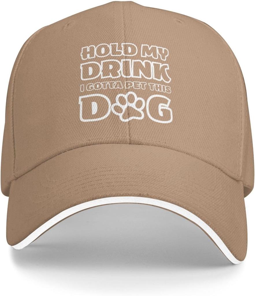 Hold My Drink I Gotta Pet This Dog Baseball Cap Funny Graphic Polyester Adjustable Outdoor Hat
