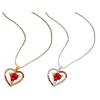 Women Necklace Rhinestone Heart Red Rose Pendant Contrast Color Polished Alloy Symbol of Passionate Love Neck