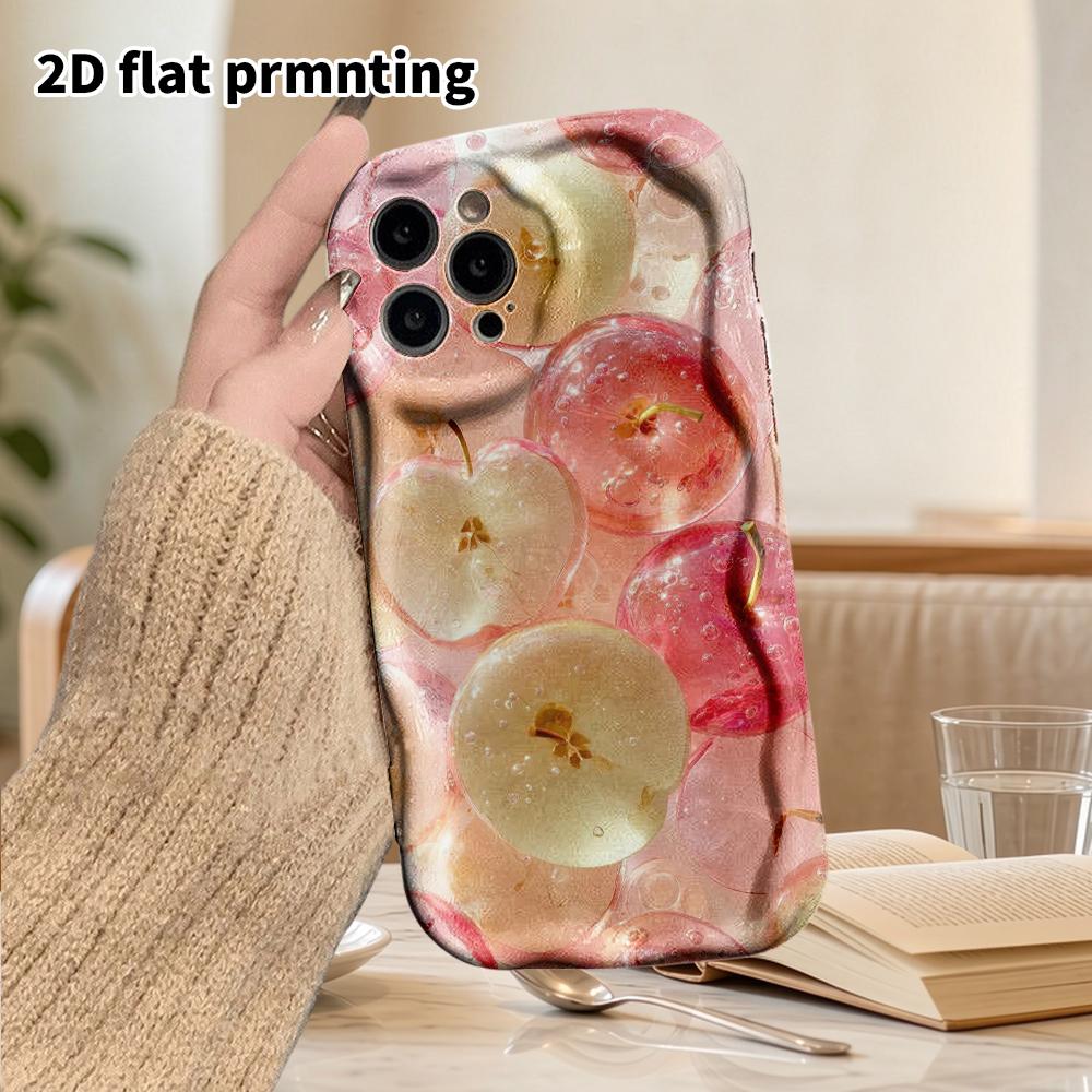 Phone Case: 2D flat design suitable for iPhone 18 17 16 15 14 13 Pro film protective case, couple style, glass apple slice, Christmas and Halloween gi