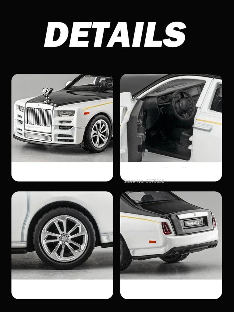 ABBD1 1/36 Rolls Royce Phantom Car Model Alloy Diecast Simulation Toy with Sound Light 2 Doors Opened Toys for Kids Christmas Gifts