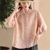 Женские рубашки с вышивкой в китайском стиле, цветочные топы, однотонные блузки с пуговицами, летние рубашки-стойки
