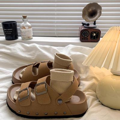 Ретро сандалии с пряжкой на ремешке, женские летние новые модные сандалии на толстой подошве, универсальные, два способа носки, крутые шлепанцы