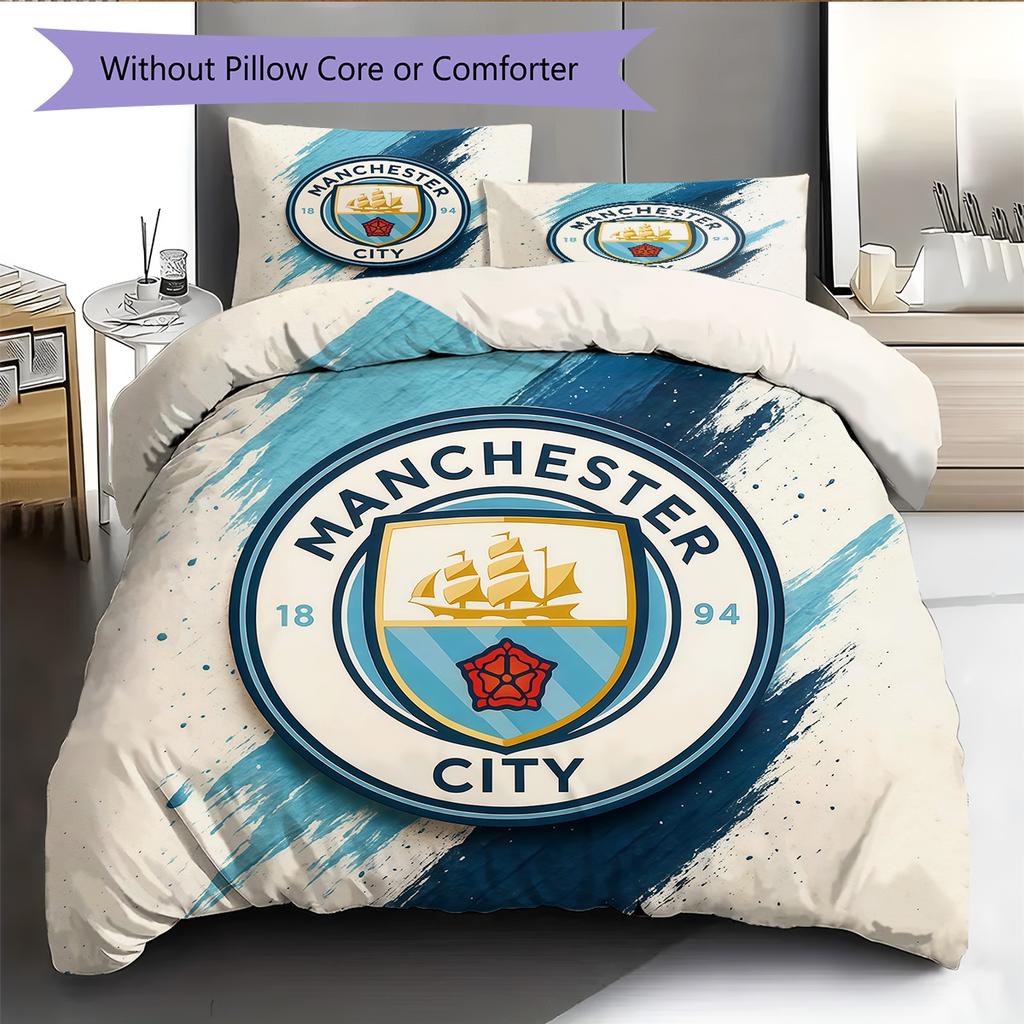 Manchester City Pattern Bedding Quilt Set Home Decoration Gift (1 * duvet cover + 2 * pillowcase without core)