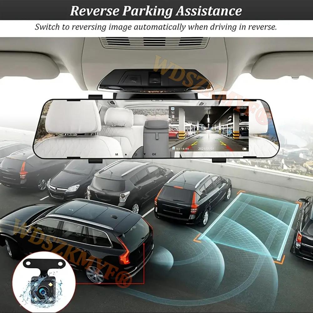 Улучшенное тонкое зеркало заднего вида с автомобильным видеорегистратором 1080P для автомобильной камеры, двухлинзовый видеорегистратор, передняя и задняя камера, видеорегистратор