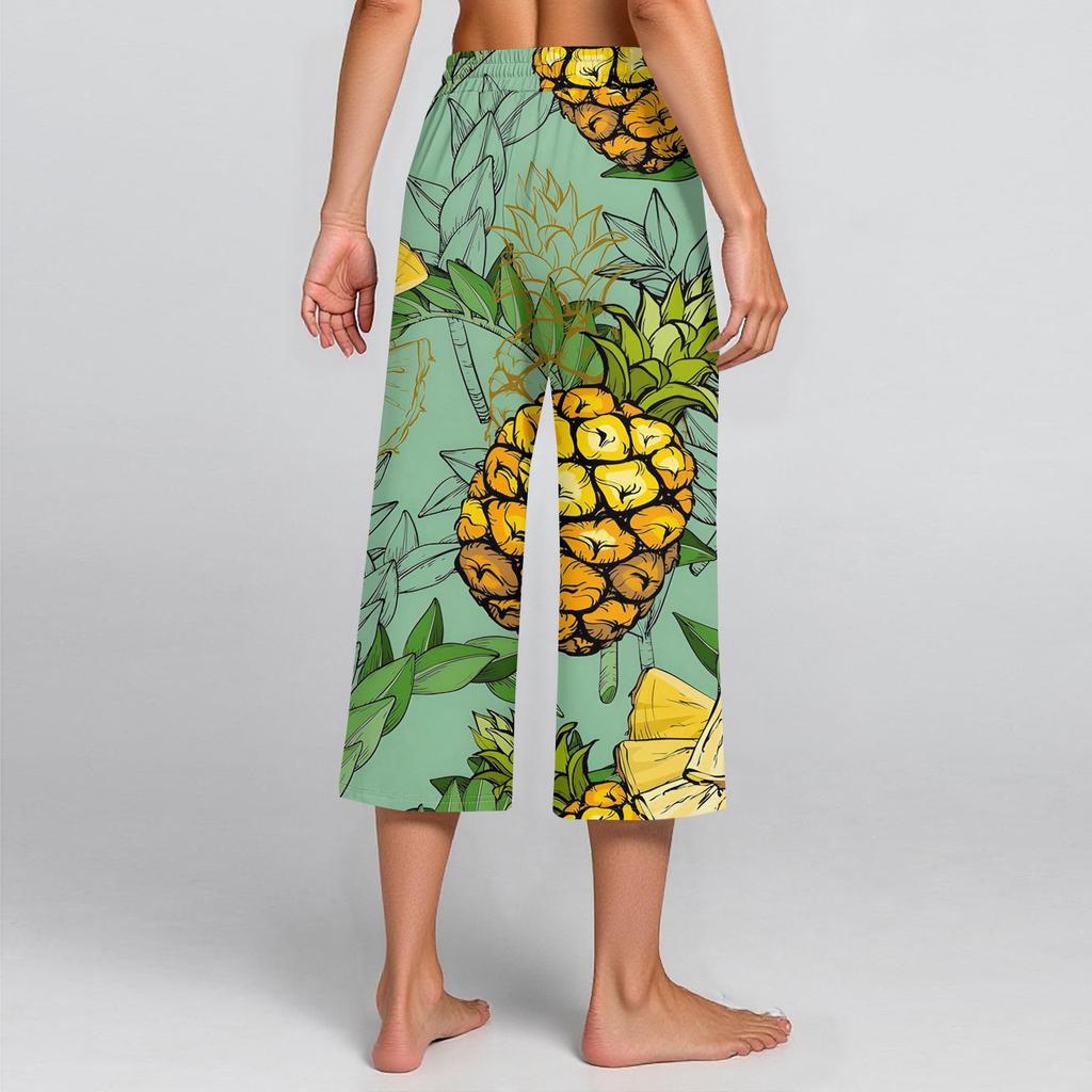 Женские летние повседневные спортивные брюки с высокой талией и принтом, укороченные брюки свободного покроя