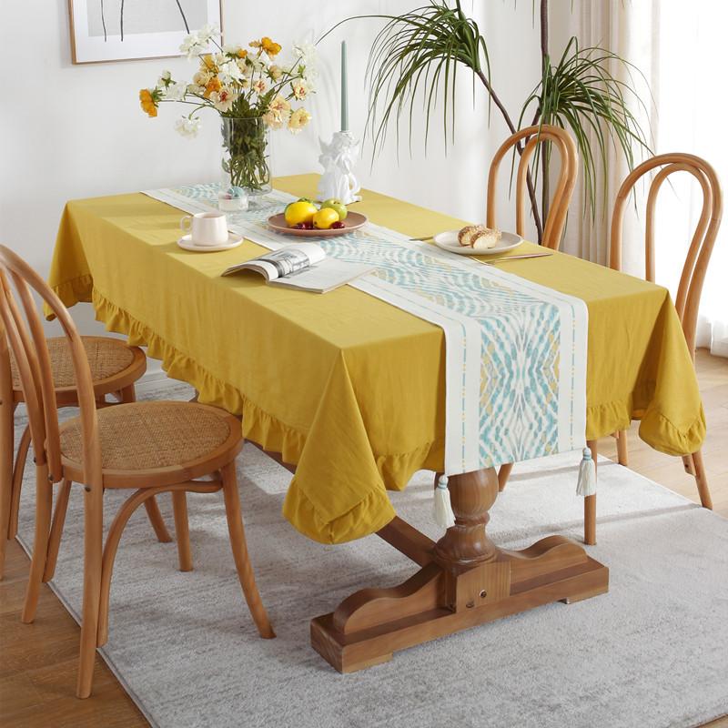 Modern Simple Solid Color Cotton Washed Cotton Plain Color Lotus Leaf Edge Cotton Thread Printing Table Flag Coffee Table Tablecloth Table Cloth