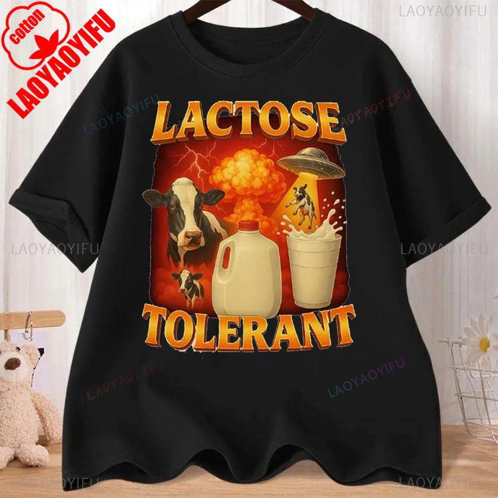 Lactose Tolerant Graphic T-ShirtUnisex Retro Milk Fashion Short Sleeve T-shirts High Quality Cotton Casual T Shirts