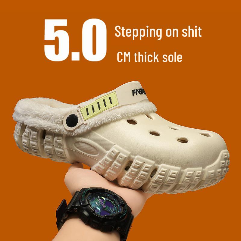 Мужские зимние тапочки с закрытым носком на флисовой подкладке: Плотный, теплый и удобный для использования на открытом воздухе