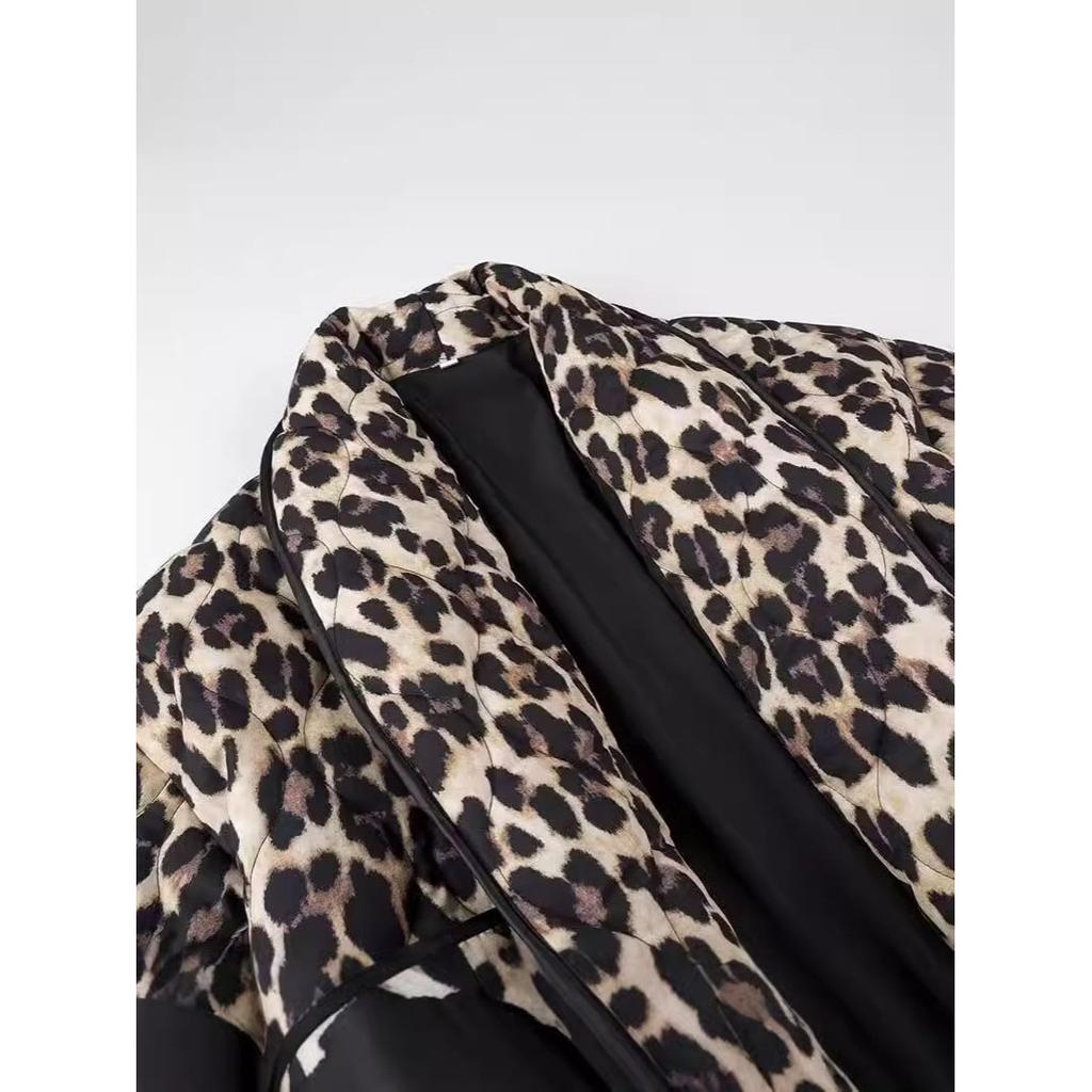 Весна Осень Винтажный Стеганый Мешковатый Топ с Отворотом Открытый Воротник Свободный Верх Кардиган Леопардовый Принт Куртка Свободный Повседневный Верх Пальто Для Женщин