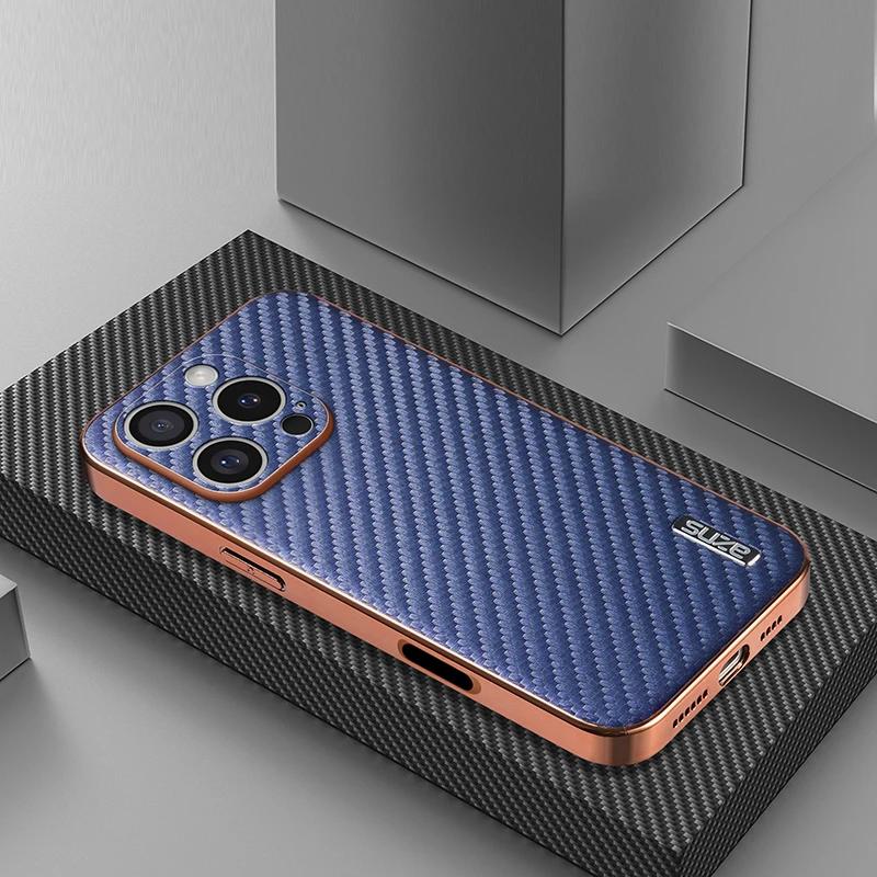 Для iPhone 16 15 14 13 12 11 Pro Max Роскошные кожаные чехлы для телефонов с узором из углеродного волокна для iPhone 16 Pro Защитная задняя крышка