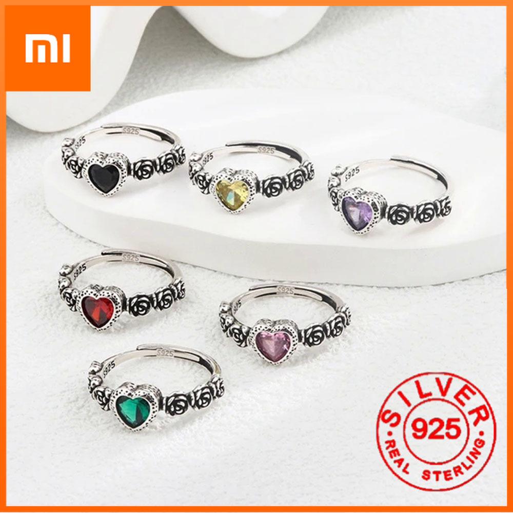 Xiaomi BF CLUB Кольца серебристого цвета для женщин Модные геометрические ручной работы неправильной формы кольца с красным, зеленым, желтым камнями Подарок на вечеринку Рождество