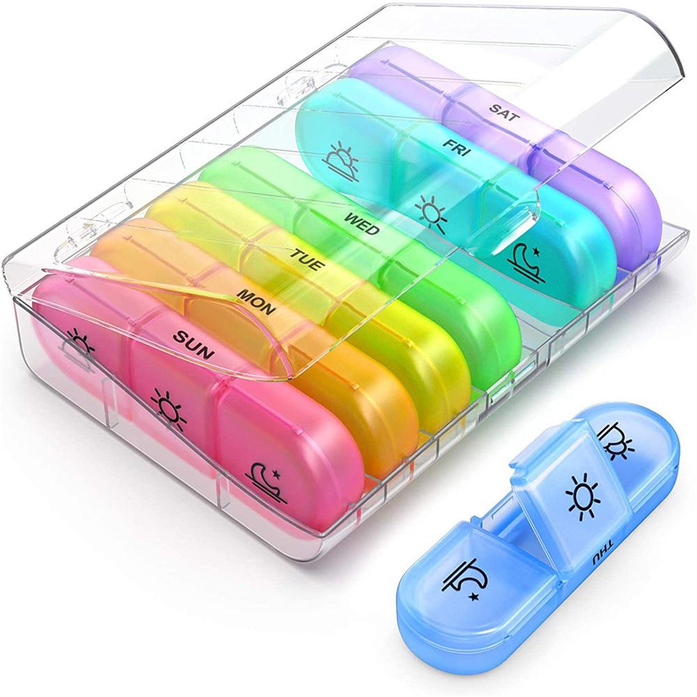 Pill Box 7 Days Organizer 21Grids 3 Times One Day Portable Travel With Large Compartments For Vitamins Medicine Fish Oils