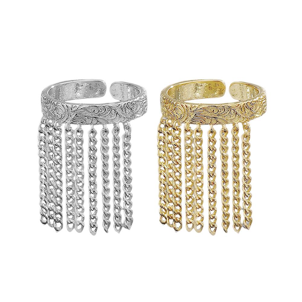 Кольцо с узором из травы Тан, изысканное модное, индивидуальное, преувеличенное, нишевое, стильное, позолоченное, тяжелая промышленная цепь, бахрома, кольцо на указательный палец