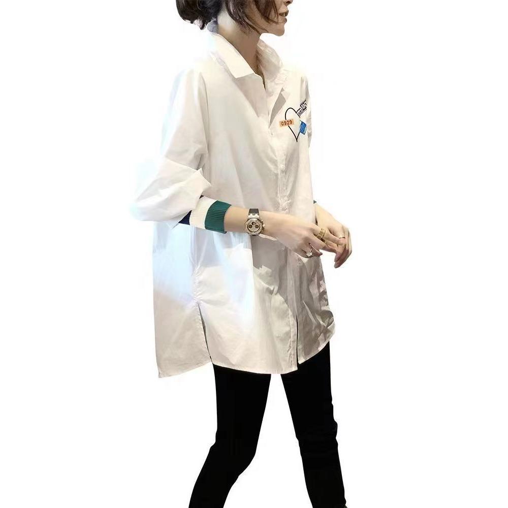White Long-sleeved Shirt Women Loose Plus Size Top Spring and Autumn New Women Turn-down Collar Long Sleeve All-match Tops