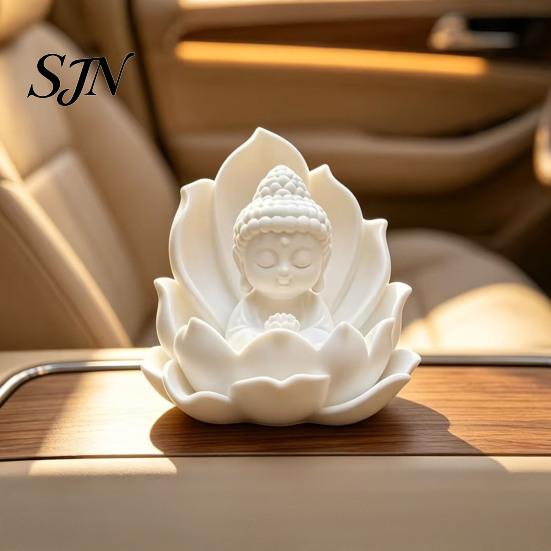 Unique Creative Gift for Family 3D Printed Mini Buddha Statue on Lotus, Sitting Figurine, Calming Desk Ornaments Zen Spiritual Ornament Car Dashboard,