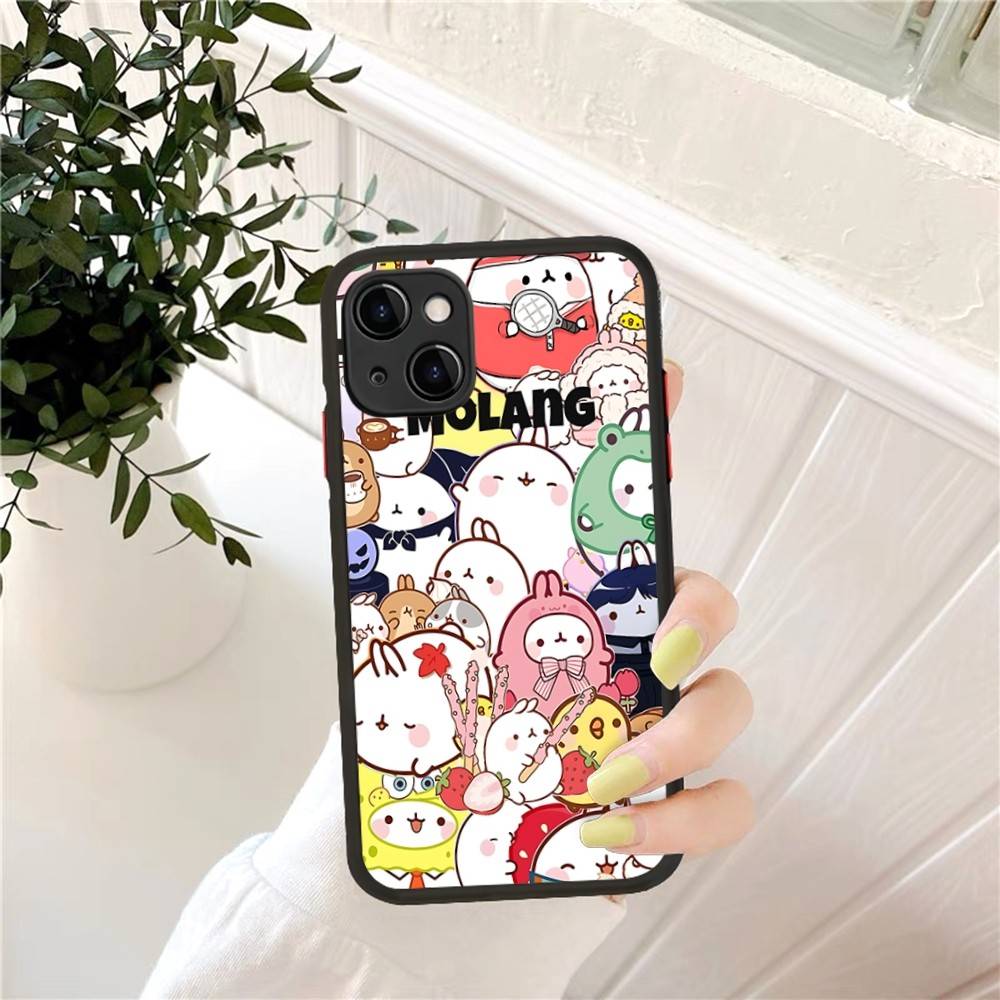 Kawaii M-Molangs Phone Case for iPhone 16 15 14 11 12 13 Pro Max X XS Translucent Matte Cover