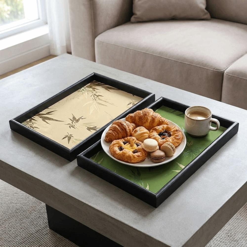 Chinese Style Bamboo Leaf Serving Tray Wooden Rectangular Storage Tray  Desktop
