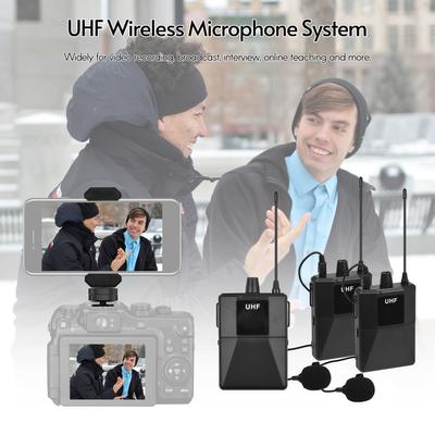 Ammoon Беспроводная микрофонная система UHF с 2 передатчиками петличного микрофона, приемником для