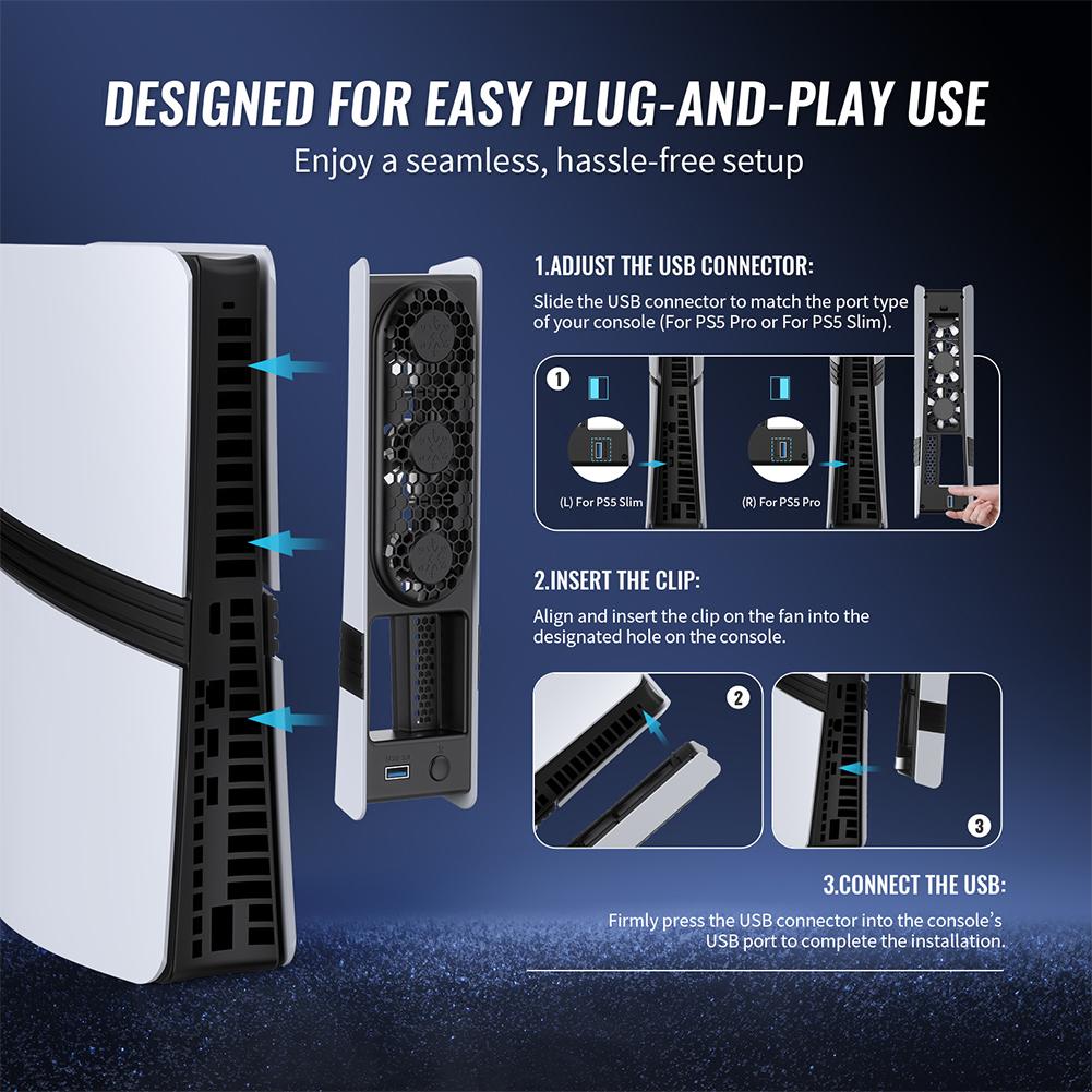 Для PS5 Pro/PS5 Slim Охлаждающий вентилятор Внешний вентилятор Кулер Вентилятор охлаждения игровой консоли для Playstation 5 Pro/Slim Дисковое и Цифровое издание