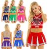 Women Japanese Schoolgirl Cosplay Uniform Girl Sexy Lingerie Sleeveless Crop Top with Mini Pleated Skirt Cheerleader Costume Set