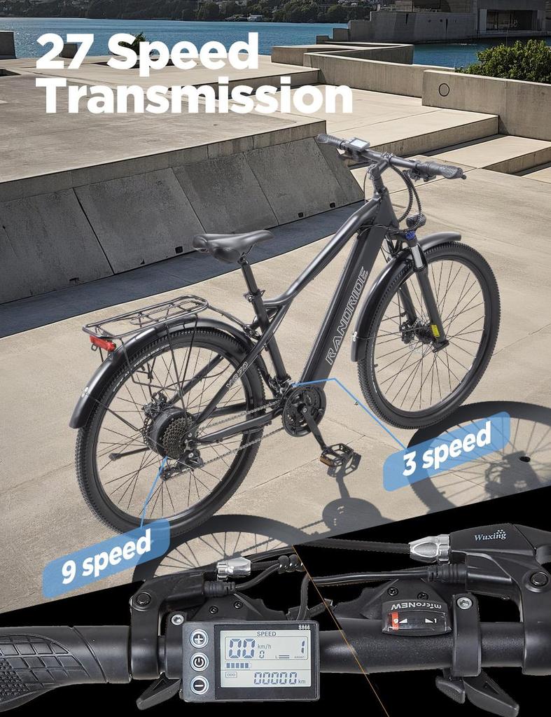 Электровелосипед RANDRIDE YG70 27,5" 1000 Вт Пиковая мощность двигателя 48 В 14 Ач Аккумулятор Максимальная скорость 45 км/ч Максимальный запас хода 50 км