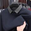 Мужской утолщенный зимний свитер с эффектом двух изделий, с воротником-рубашкой и вязаный с бархатной подкладкой