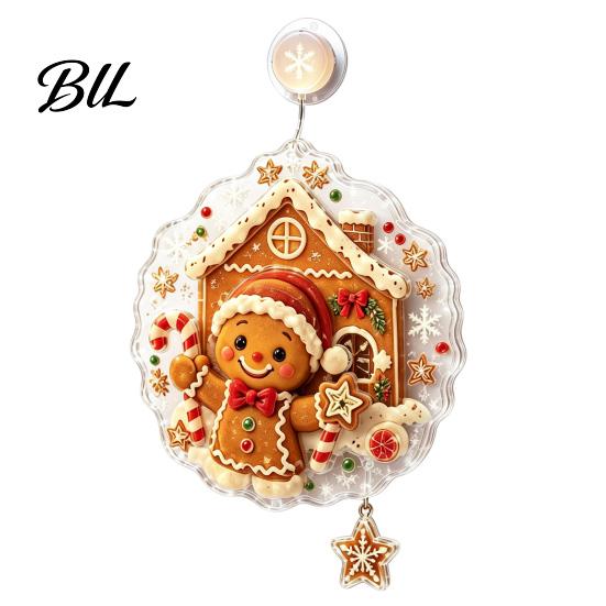 Festive Window Decoration Christmas Suction Cup Light, Santa Claus Xmas Tree Decorative Lamp Snowman Glass Ornament, Holiday Party Acrylic Hanging