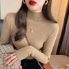 Autumn Winter Long Sleeve Women's Knitted Sweater Fashion New Half High Collar Base Pullover Sweaters Tops Elegant Slim Fit Casual Warm Knitwear 25058