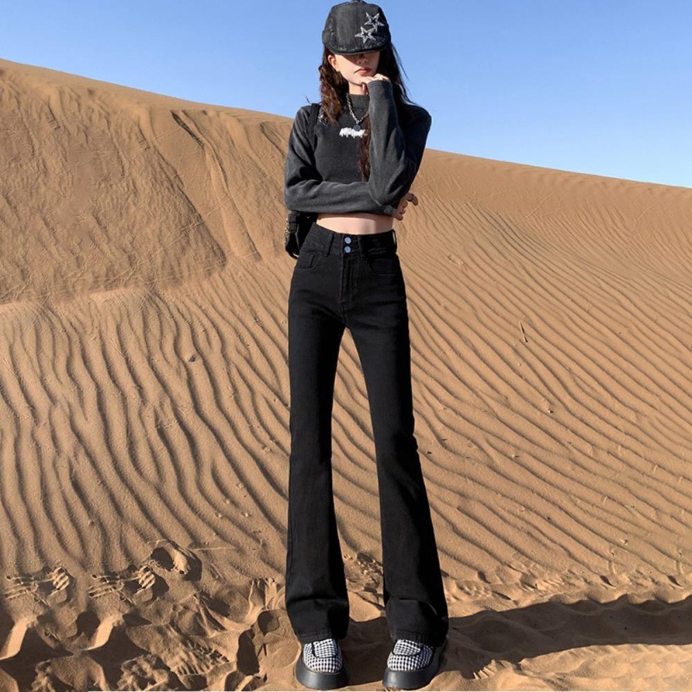 Микро-пулл джинсы женские весна и осень новые с высокой талией корейские облегающие брюки-подковы маленькие расклешенные брюки инс