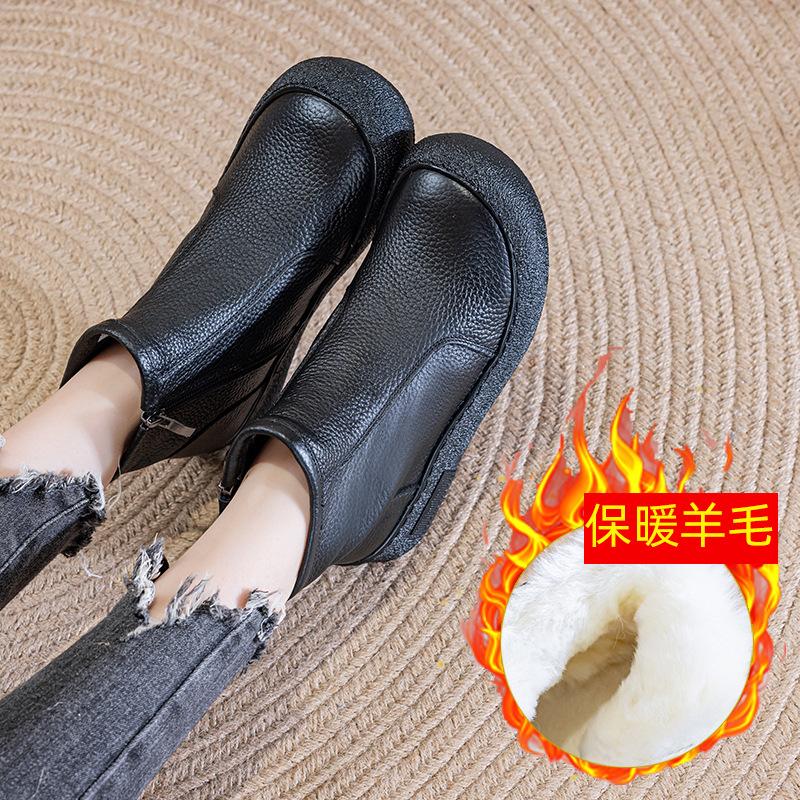 Кожаные ботильоны с круглым носком на плоской подошве, удобные, в стиле ретро, на молнии, универсальные, с мягкой подошвой, нескользящие ботинки Мартин