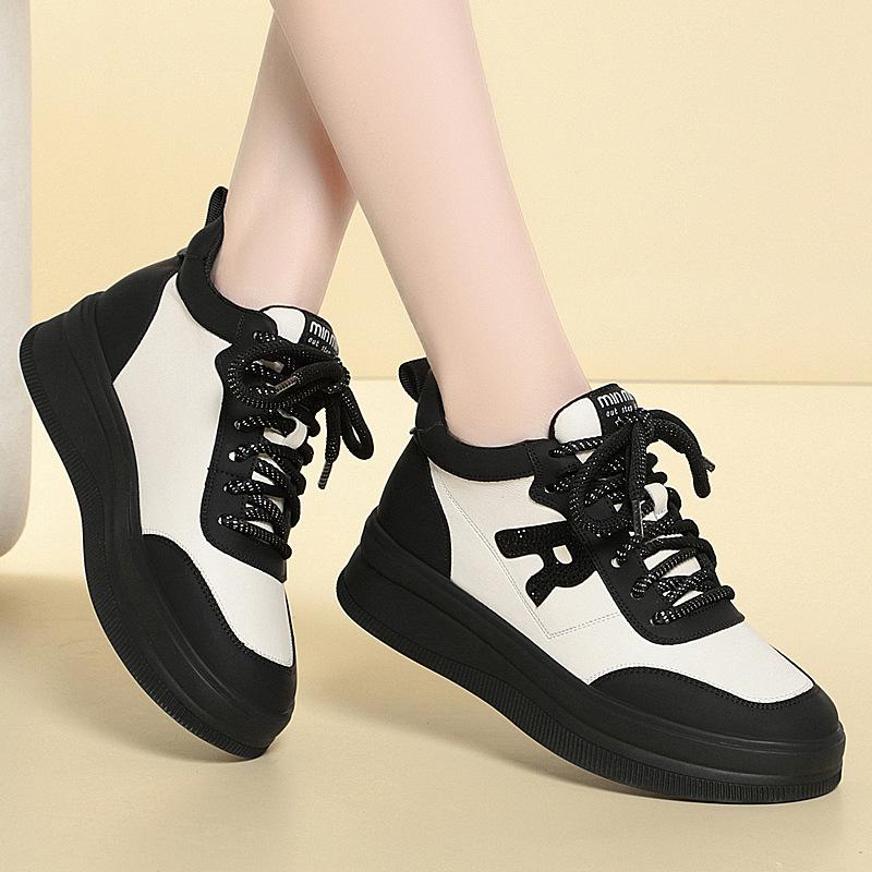 Casual High-top Shoes, Versatile Thick-soled Sneakers, Color-blocked Soft-soled Lightweight Lace-up Short Boots