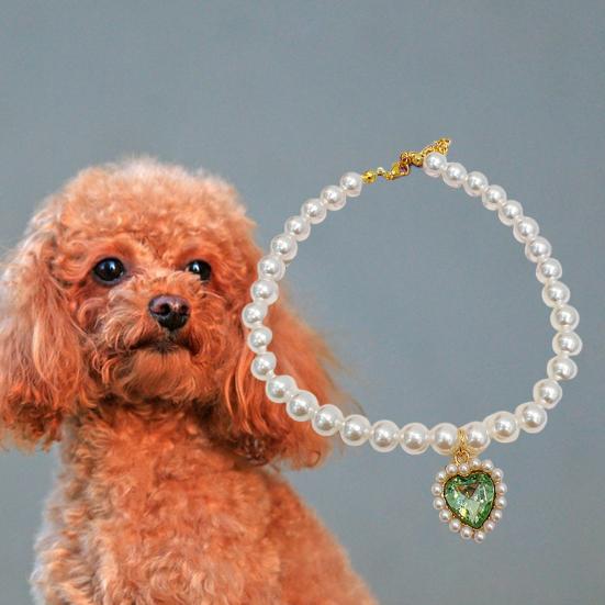 Pet Necklace Love Heart Fake Crystal Shiny Faux Pearls Adjustable Elegant Universal Cat Small Dog Puppy Collar Jewelry Pet Supplies