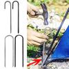 3Pcs Steel Ground Stakes Tents Nails U Shaped Metal Fences Stake Tent Pegs for Trampolines Camping Canopies Sheds