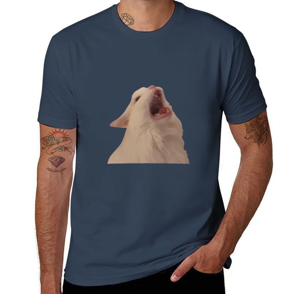White Cat Screaming Meme TShirt printed t shirts for Unisex Unisex t shirt luxury TShirt