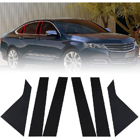 FZJDSD Glossy Black 6Pcs Pillar Posts Door Window Trim Compatible With Chevy Impala 2014 2015 2016 2017 2018