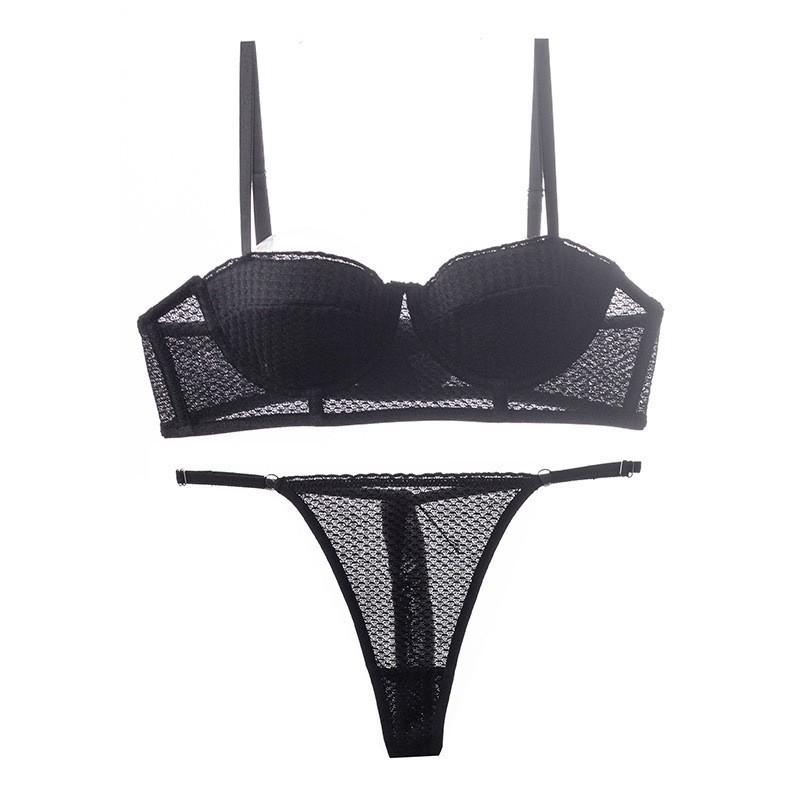 Summer 6 Color Sexy French 1/2 Cup Push Up Bra Set Fashion Women Lace Thin Cup Underwear Romantic Lavender Bras and Thong Set