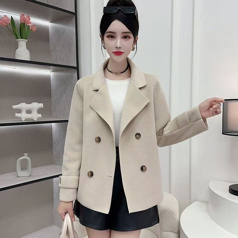 Stylish and Cozy Double-breasted Fleece Coat, Short Tweed Coat for Women In Autumn and Winter