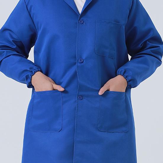 Men Long Coat Non Pilling Full Sleeve Solid Color Loose Single-breasted Pockets Thickened Dustproof Doctor Food Laboratory Beauty Salon Workwear Coat