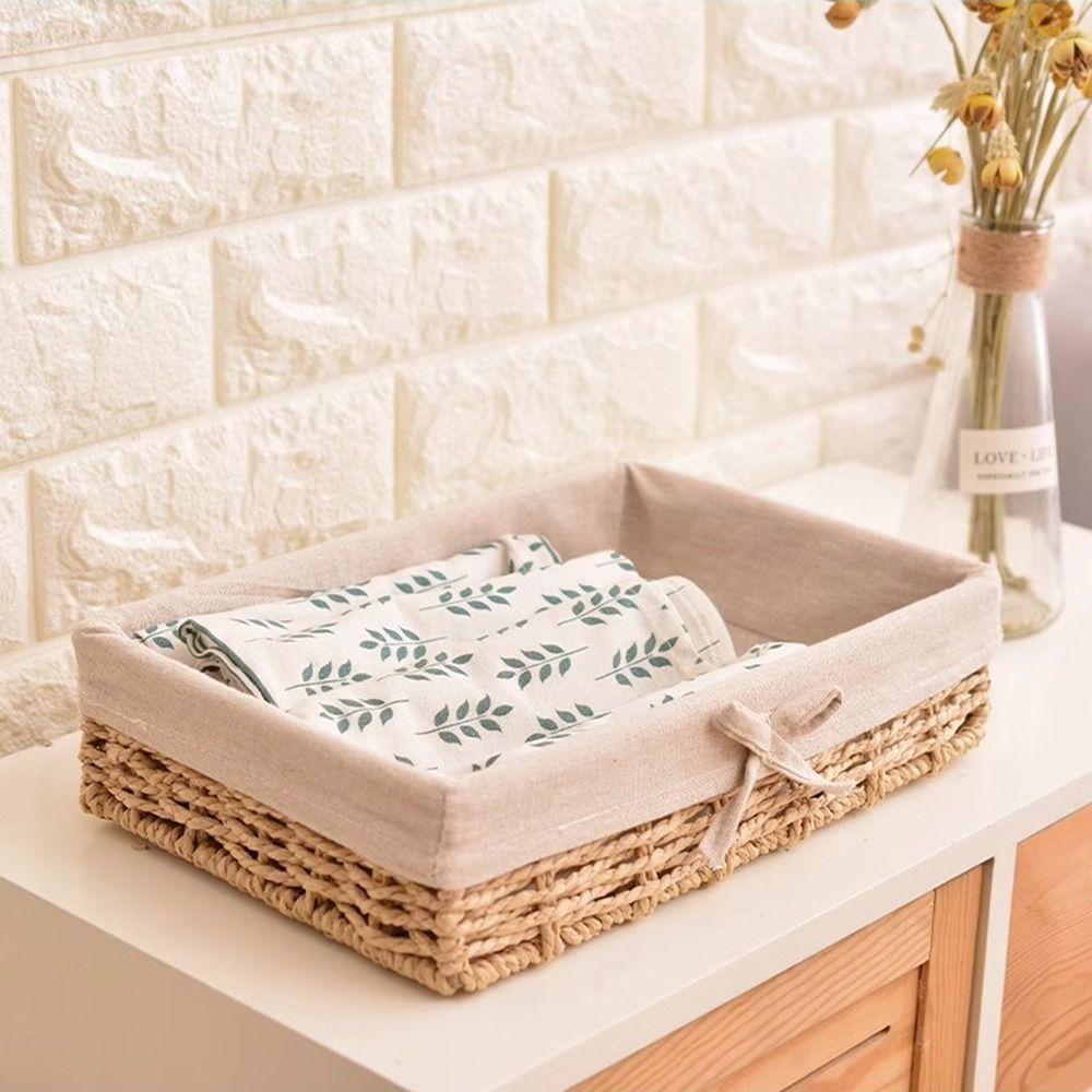 French Style Cosmetics Storage Box Rectangular Weaving  Storage Tray Fruit Dish Basket  Bedroom