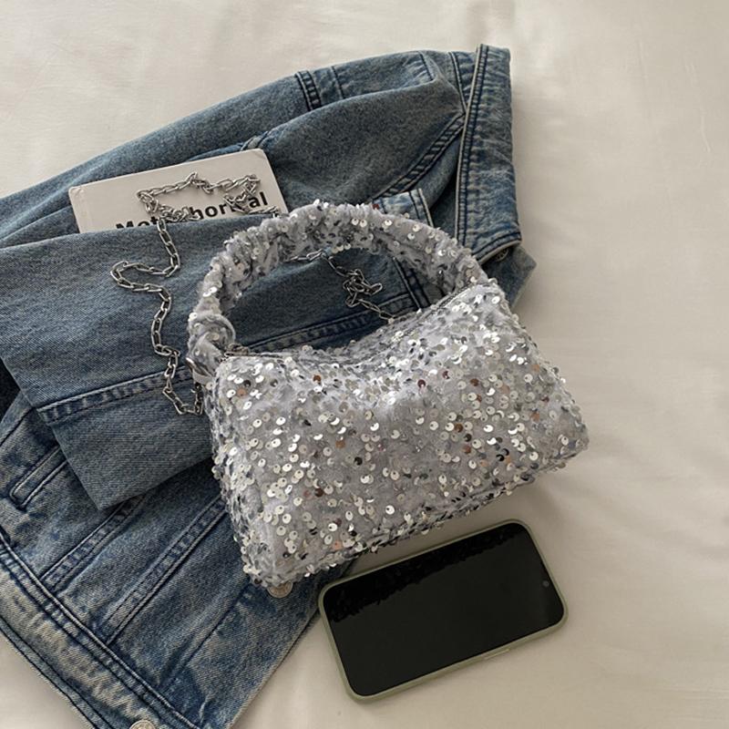 Летняя блестящая сумка кроссбоди с пайетками Простая сумка на плечо с цепочкой однотонного цвета в стиле INS Сумка под мышку Кошелек для телефона Вечерние клатчи Сумка CLE